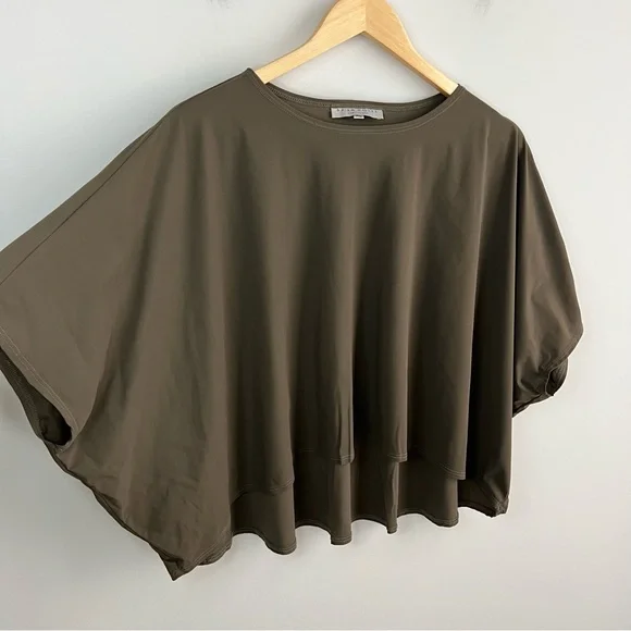 Bryn Walker XL Top Blouse Boxy Relaxed Fit Poncho Lagenlook Nylon Green Gray - Picture 3 of 8